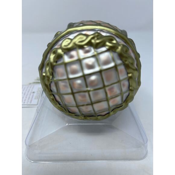 Fitz and Floyd Glass Ornament Snowy Woods Motif Gold Blue Purple Bow - Picture 7 of 10